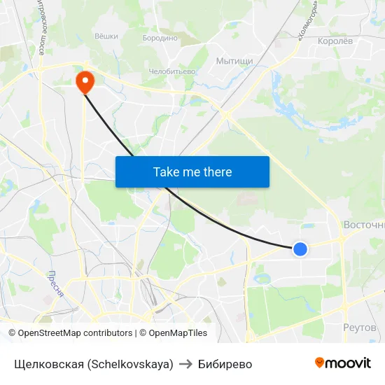 Щелковская (Schelkovskaya) to Бибирево map