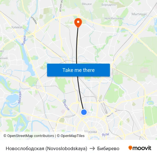 Новослободская (Novoslobodskaya) to Бибирево map