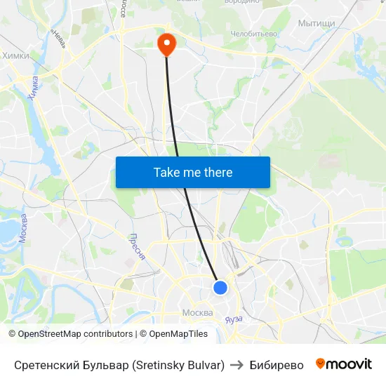Сретенский Бульвар (Sretinsky Bulvar) to Бибирево map