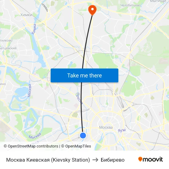 Москва Киевская (Kievsky Station) to Бибирево map