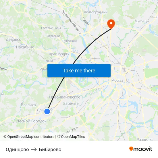 Одинцово to Бибирево map