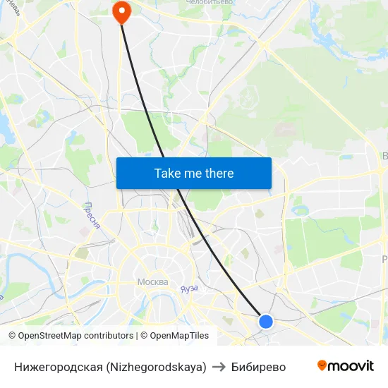 Нижегородская (Nizhegorodskaya) to Бибирево map