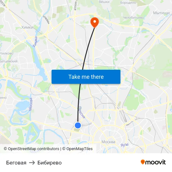 Беговая to Бибирево map