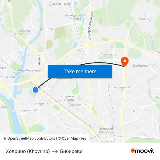 Ховрино (Khovrino) to Бибирево map