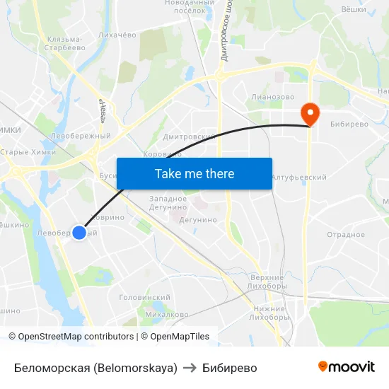 Беломорская (Belomorskaya) to Бибирево map