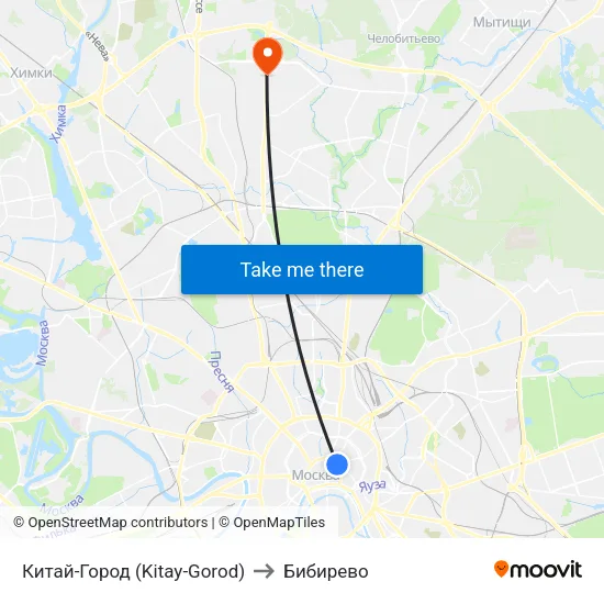 Китай-Город (Kitay-Gorod) to Бибирево map