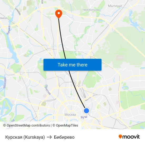 Курская (Kurskaya) to Бибирево map
