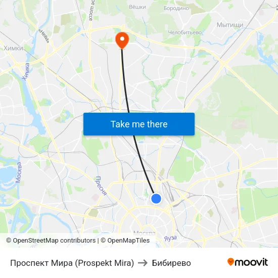Проспект Мира (Prospekt Mira) to Бибирево map