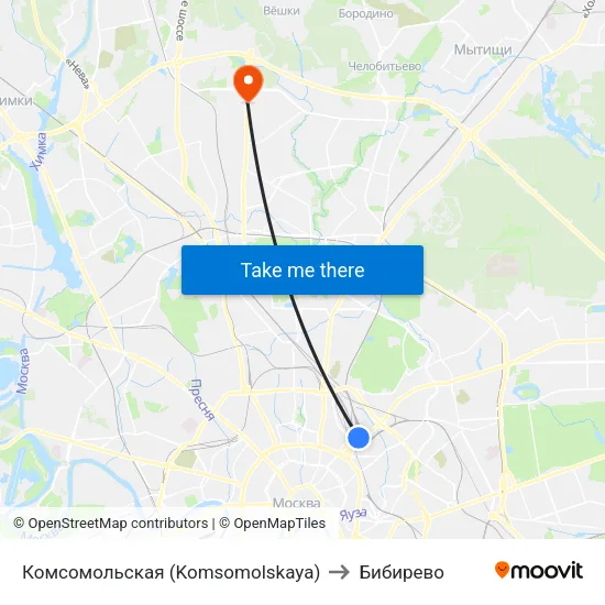 Комсомольская (Komsomolskaya) to Бибирево map