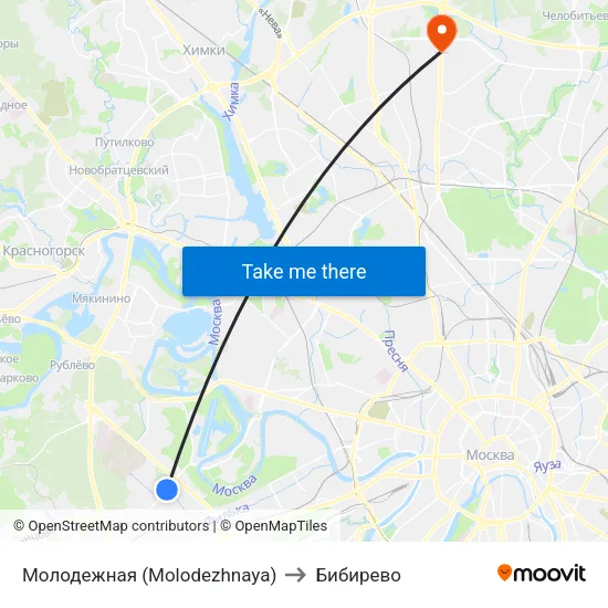 Молодежная (Molodezhnaya) to Бибирево map