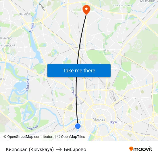 Киевская (Kievskaya) to Бибирево map