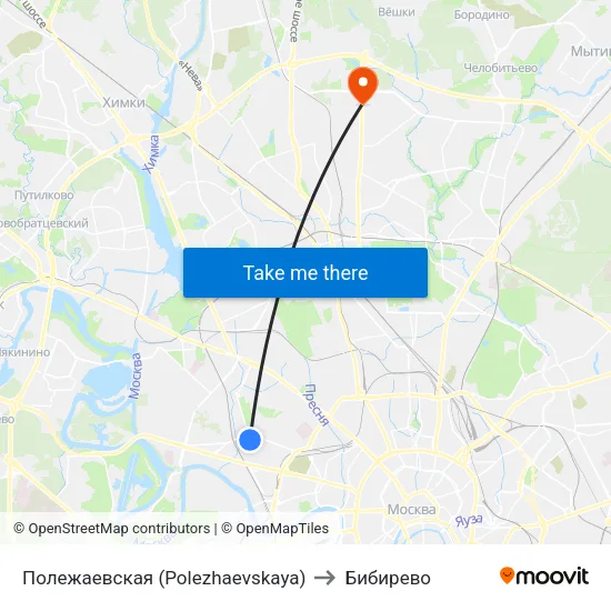 Полежаевская (Polezhaevskaya) to Бибирево map