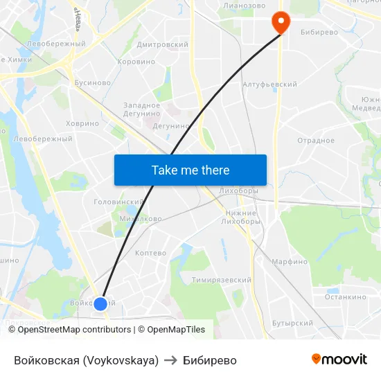 Войковская (Voykovskaya) to Бибирево map