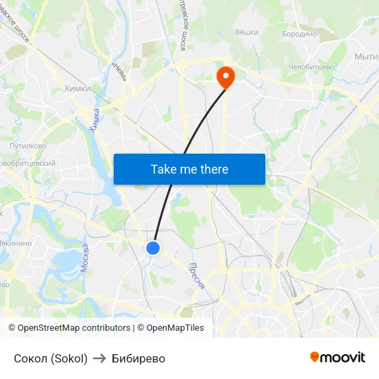 Сокол (Sokol) to Бибирево map