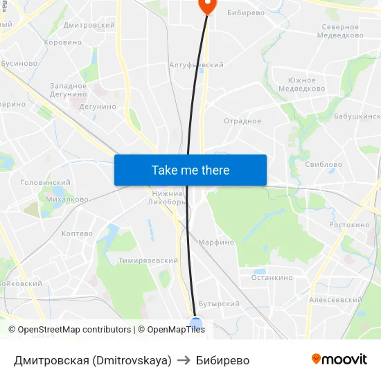Дмитровская (Dmitrovskaya) to Бибирево map