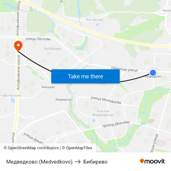 Медведково (Medvedkovo) to Бибирево map