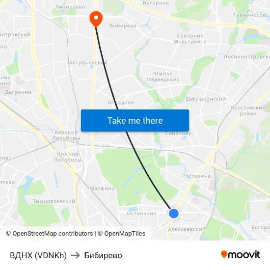 ВДНХ (VDNKh) to Бибирево map