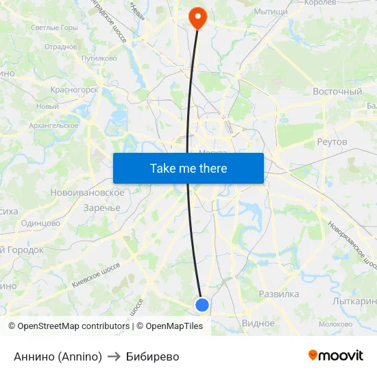 Аннино (Annino) to Бибирево map