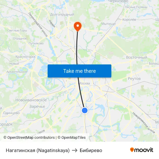 Нагатинская (Nagatinskaya) to Бибирево map
