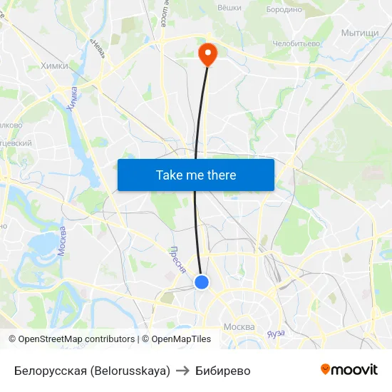 Белорусская (Belorusskaya) to Бибирево map