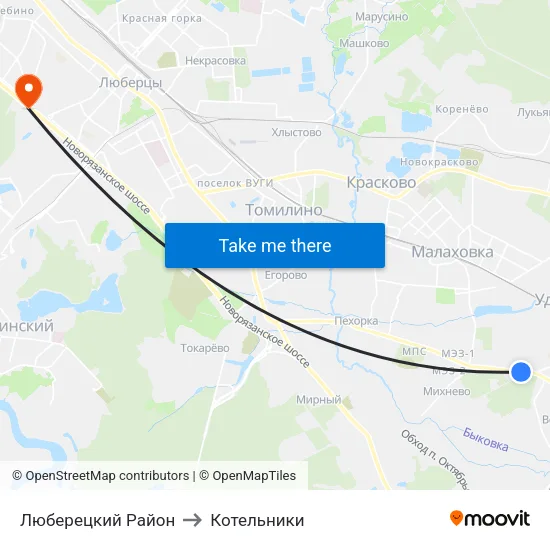Люберецкий Район to Котельники map