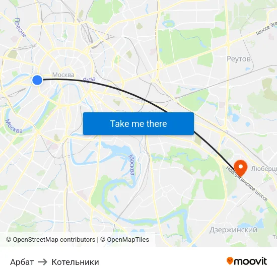 Арбат to Котельники map