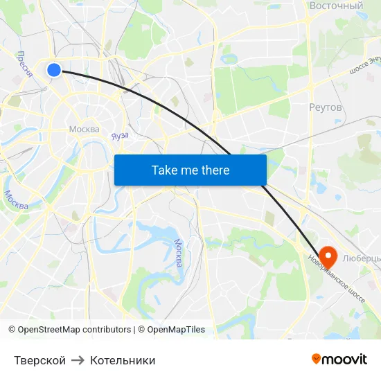 Тверской to Котельники map