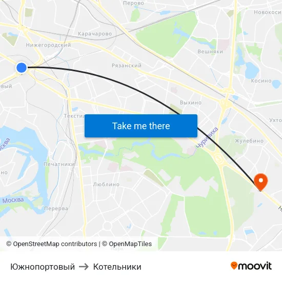 Южнопортовый to Котельники map