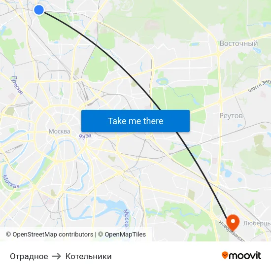 Отрадное to Котельники map