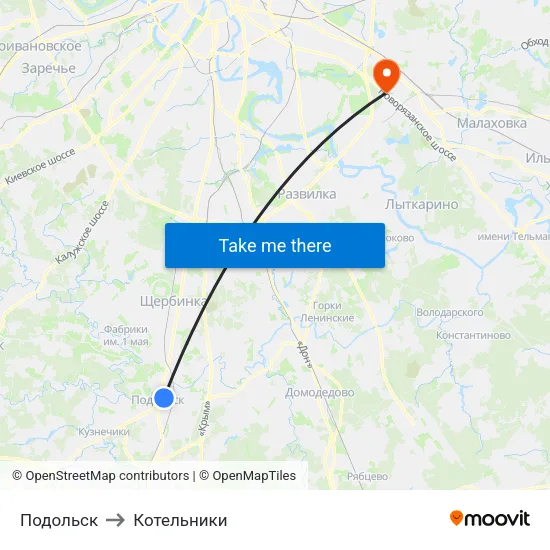 Подольск to Котельники map
