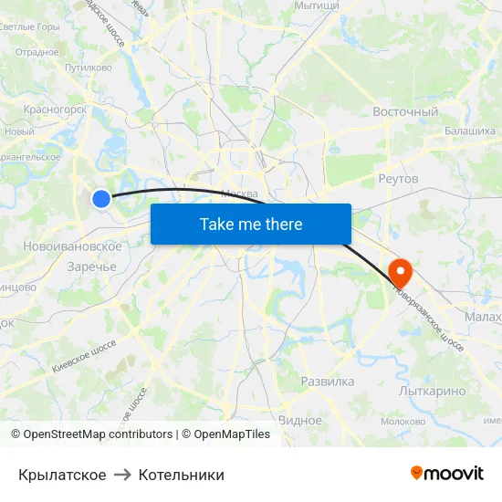 Крылатское to Котельники map