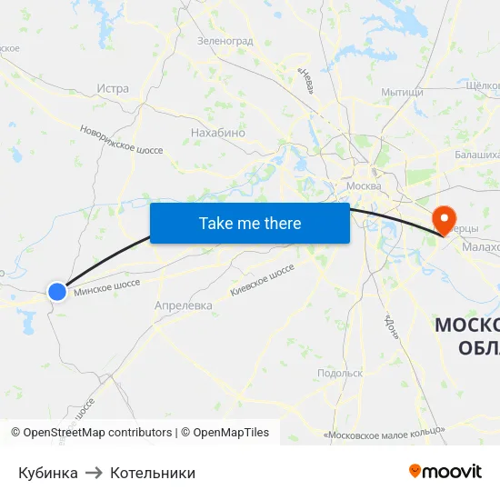 Кубинка to Котельники map