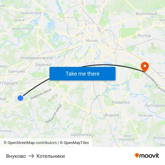 Внуково to Котельники map