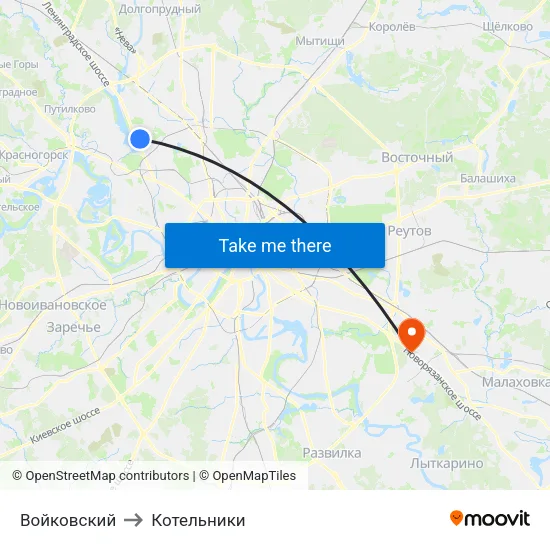 Войковский to Котельники map