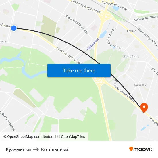 Кузьминки to Котельники map