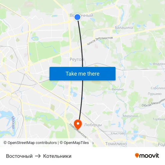 Восточный to Котельники map