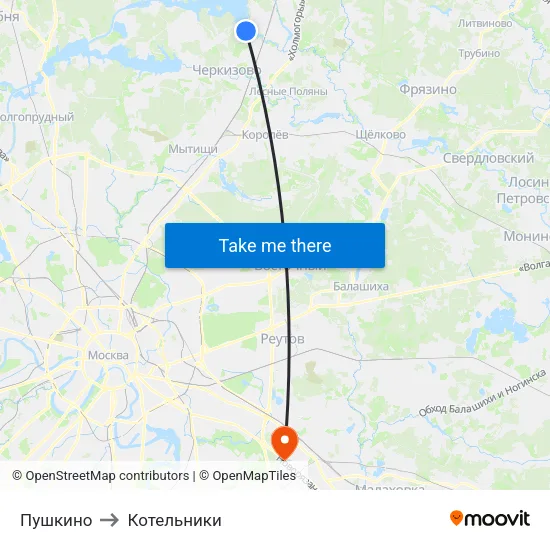 Пушкино to Котельники map