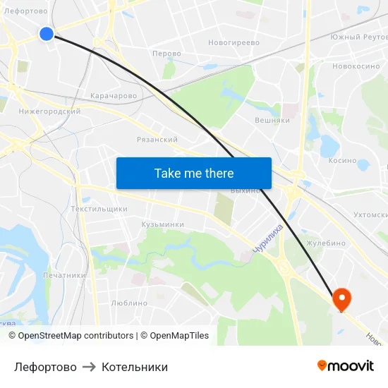 Лефортово to Котельники map