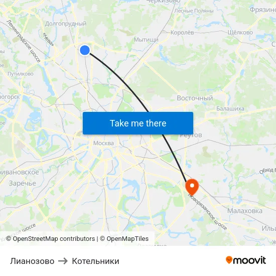 Лианозово to Котельники map