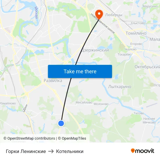 Горки Ленинские to Котельники map