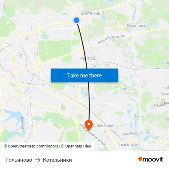 Гольяново to Котельники map