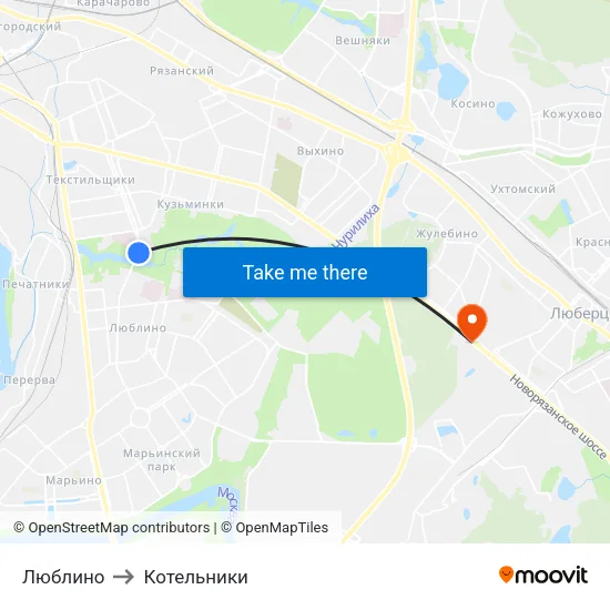 Люблино to Котельники map