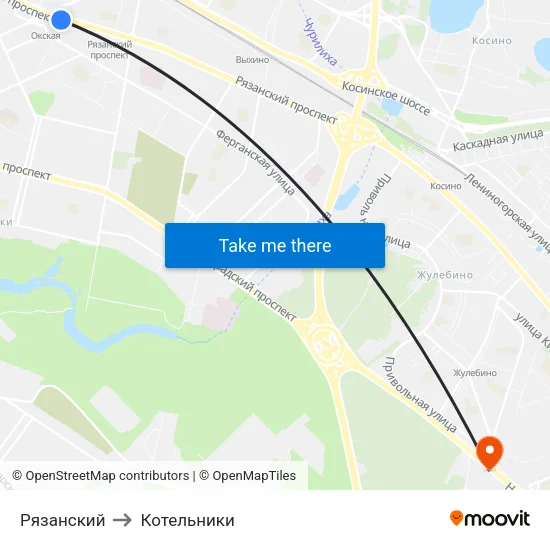 Рязанский to Котельники map