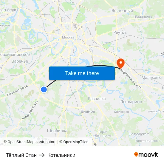 Тёплый Стан to Котельники map