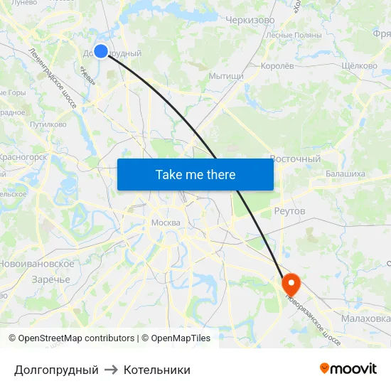 Долгопрудный to Котельники map