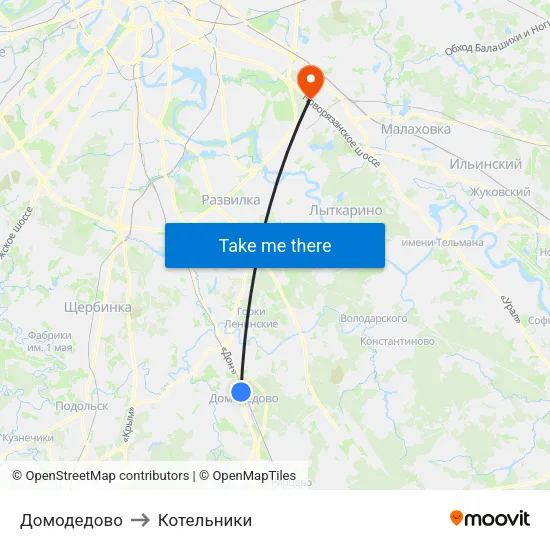 Домодедово to Котельники map