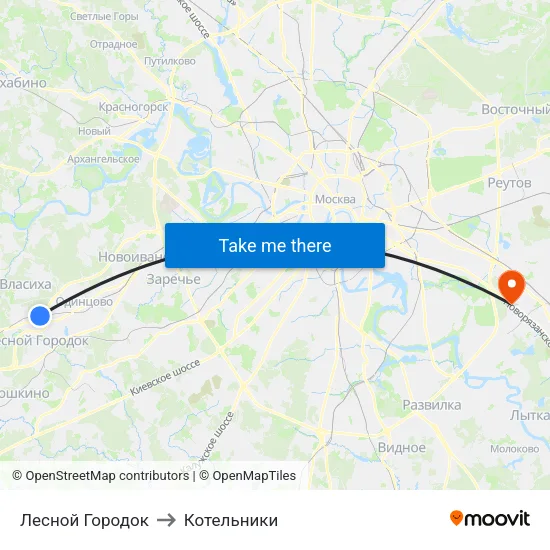 Лесной Городок to Котельники map
