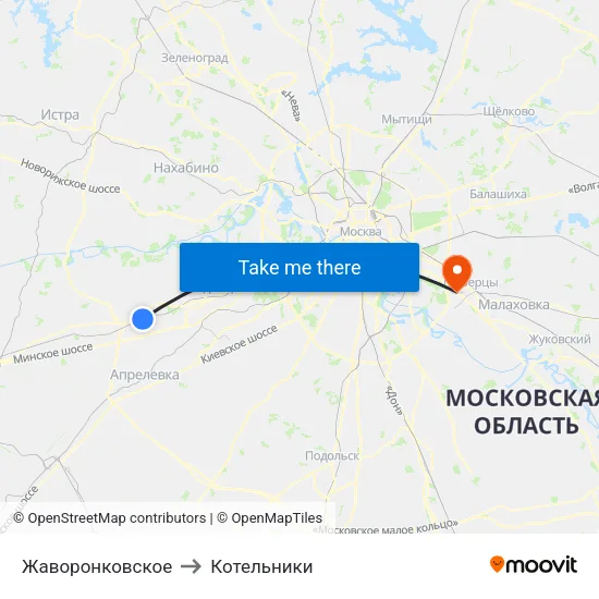 Жаворонковское to Котельники map
