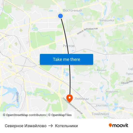 Северное Измайлово to Котельники map
