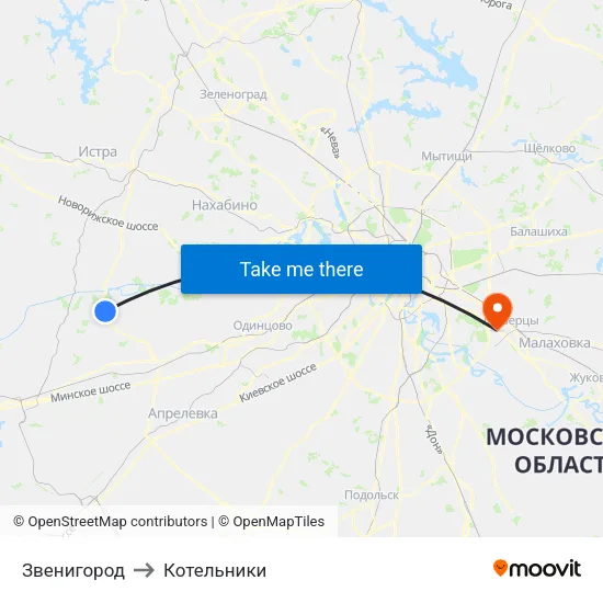 Звенигород to Котельники map